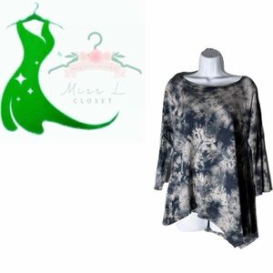 Calvin Klein Black and Gray Tie-Dye Asymmetrical Blouse